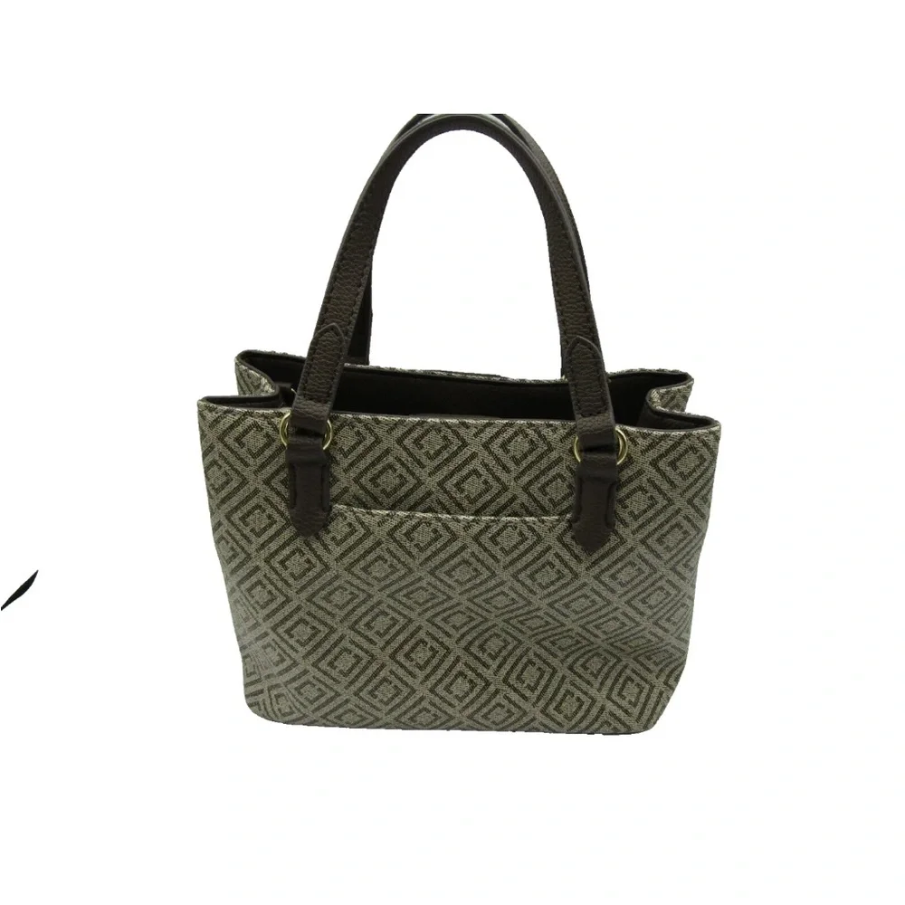 LC Monogram Canvas Tote Bag | Brown & Tan Structured Handbag